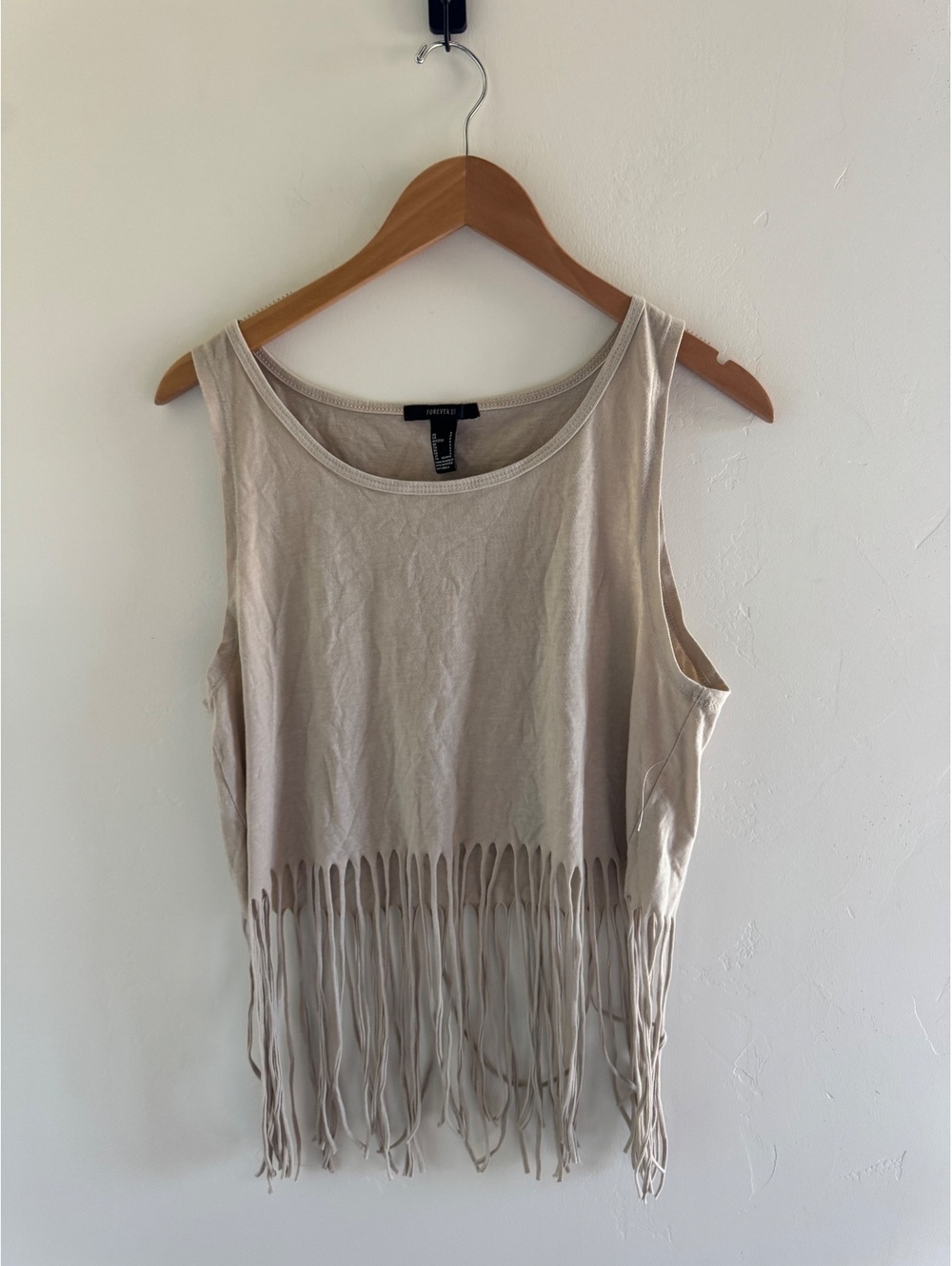Forever 21 Women’s Small Beige Fringe Tank Top Boho Festival NWOT